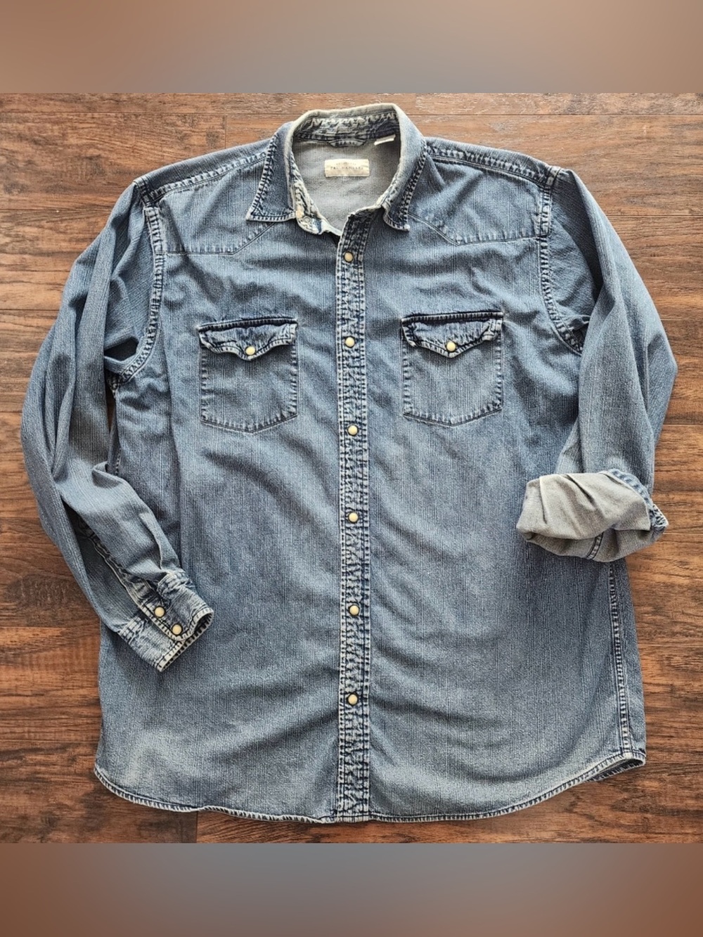Vintage Falls Creek Pearl Snap Western Denim Shirt Men’s XLT Tall Blue Cotton Co